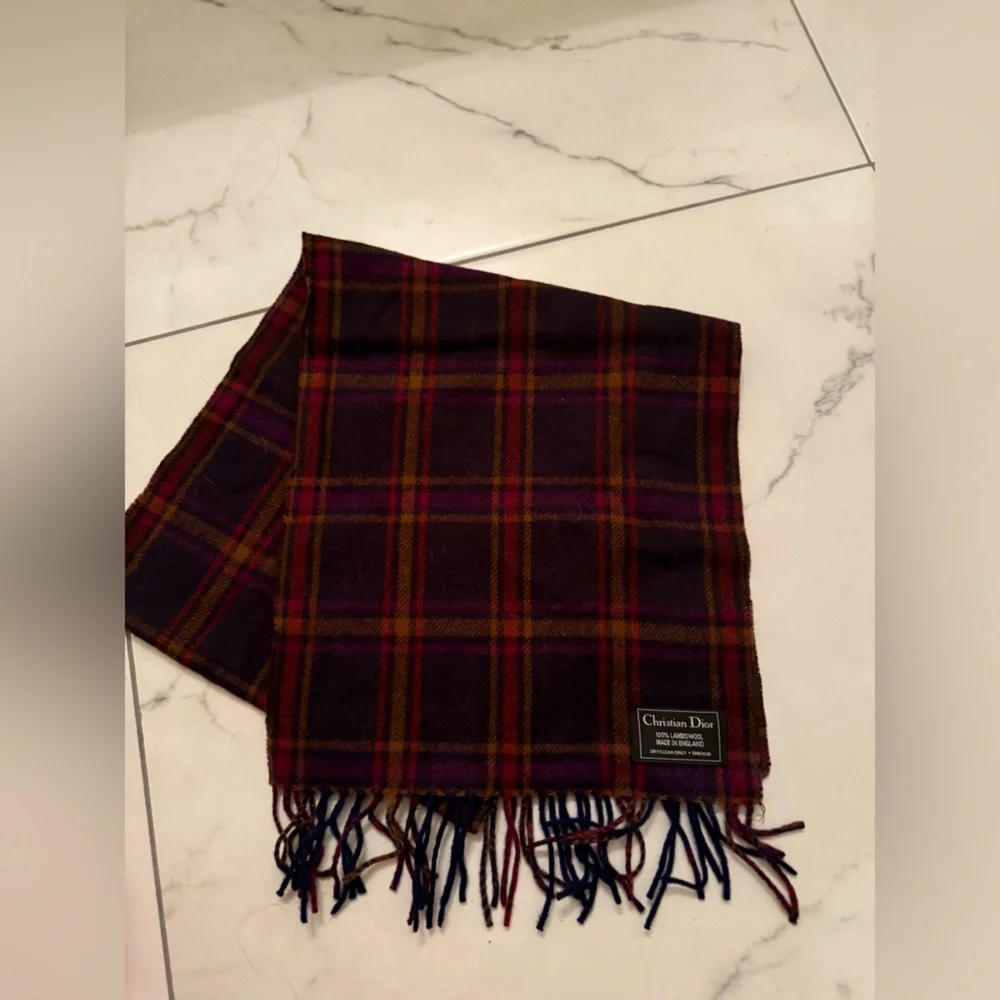 Christian Dior lambswool plaid scarf